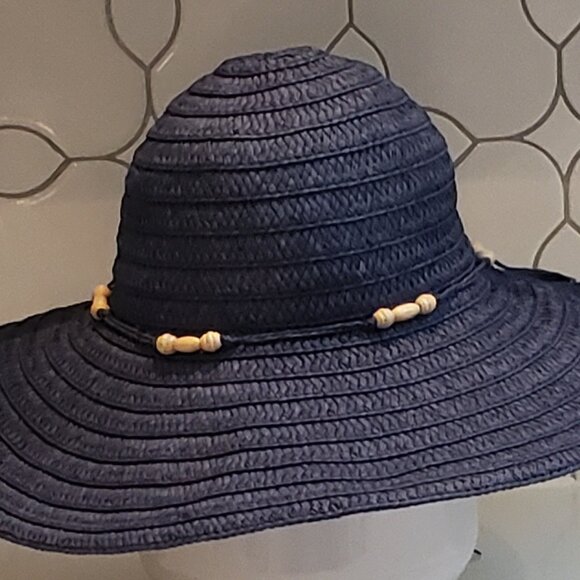 Panama Jack Navy Paper Braid Sun Hat with Beads - Picture 5 of 11